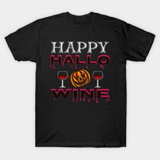 Funny Happy Halloween pun wine glass jack o lantern pumpkin red black 325 T-Shirt